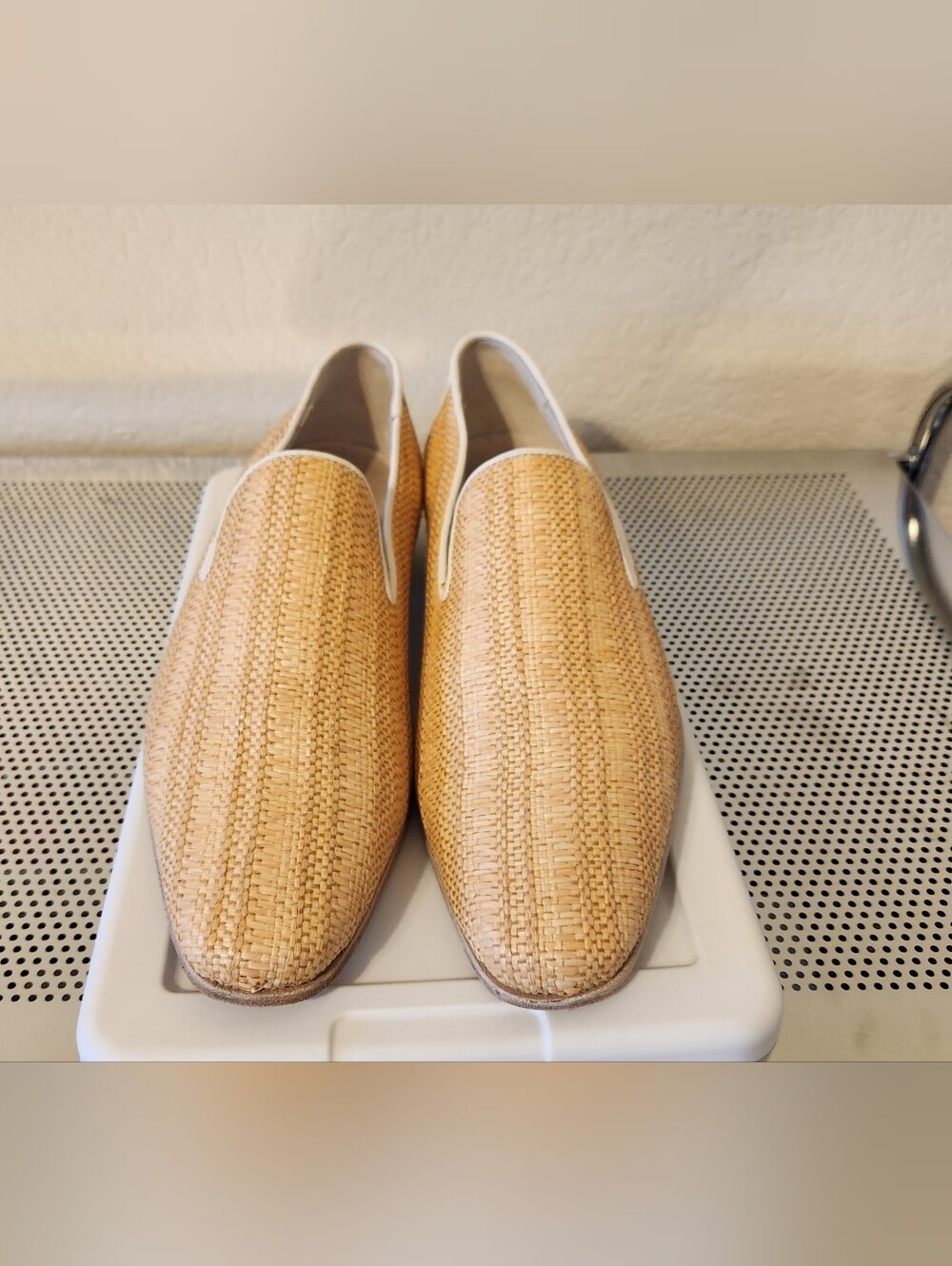 Donald J. Pliner Woven Slip-On Loafers in Light Tan with White Trim Men Size 8